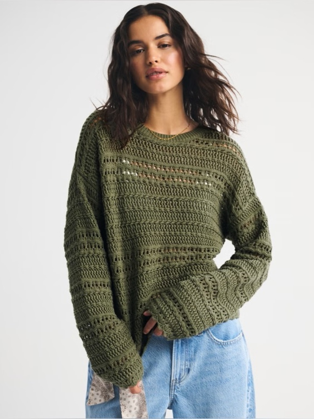 NWT Abercrombie & Fitch Open-Stitch Textural Crew Sweater